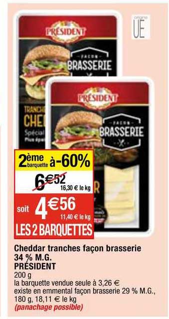 cheddar tranches façon brasserie 34% m.g. président