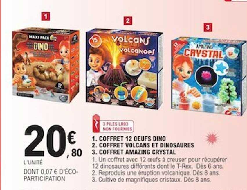 coffret 12 oeufs dino ou volcans et dinosaures ou amazing crystal