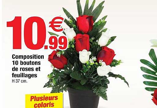 composition 10 boutons de roses et feuillages