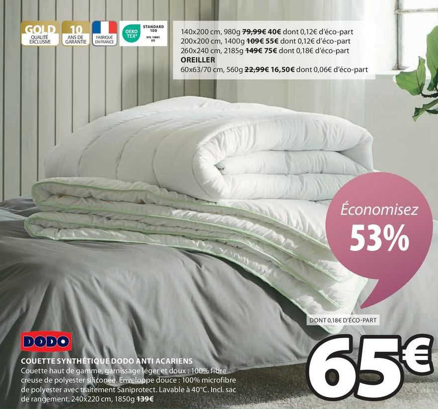 couettes synthétique dodo anti acariens