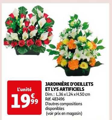 jardinière d'œillets et lys artificiels