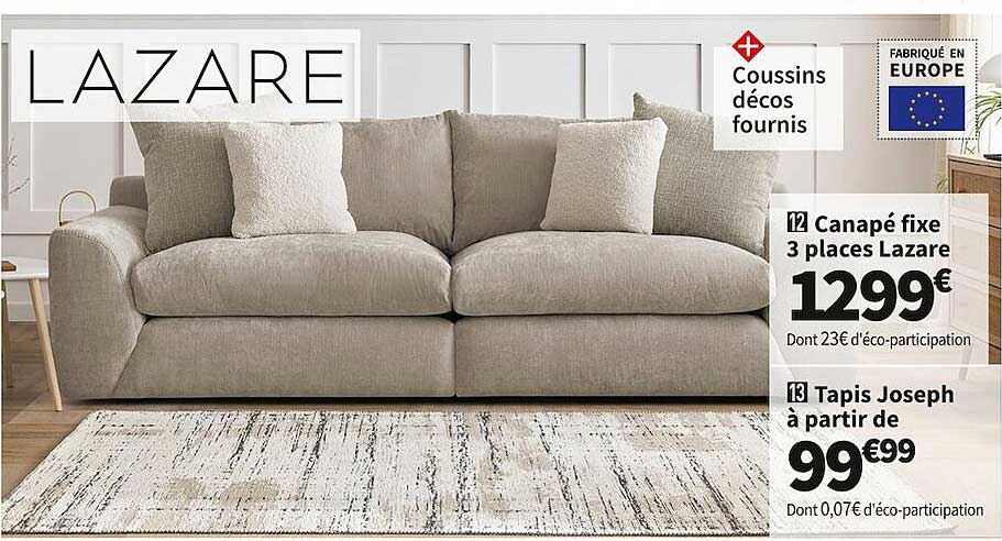Lazare Canapé Fixe 3 Places Ou Tapis Joseph
