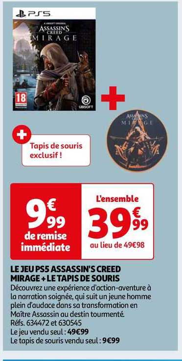 le jeu ps5 assasin's creed mirage + le tapis de souris