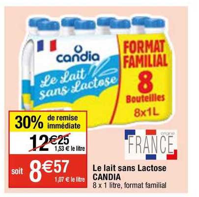 le lait sans lactose candia