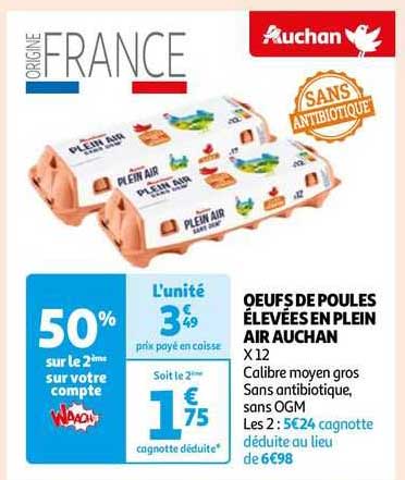 oeufs de poules élevées en plein air auchan