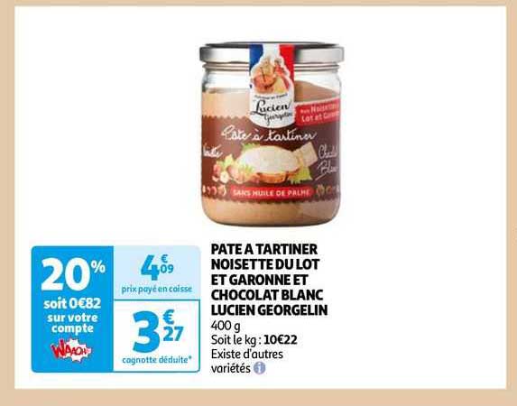 pâte à tartiner noisette du lot et garonne et chocolat blanc lucien georgelin