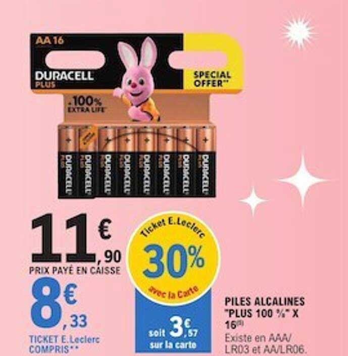 piles alcaline "plus 100%" x 16