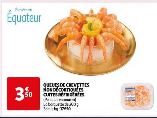 queues de crevettes non décortiquées cuites réfrigérées