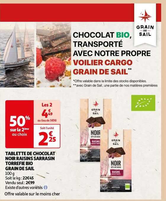 tablette de chocolat noir raisins sarrasin torrefie bio grain de sail