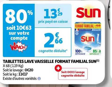 tablettes lave vaisselle format familial sun