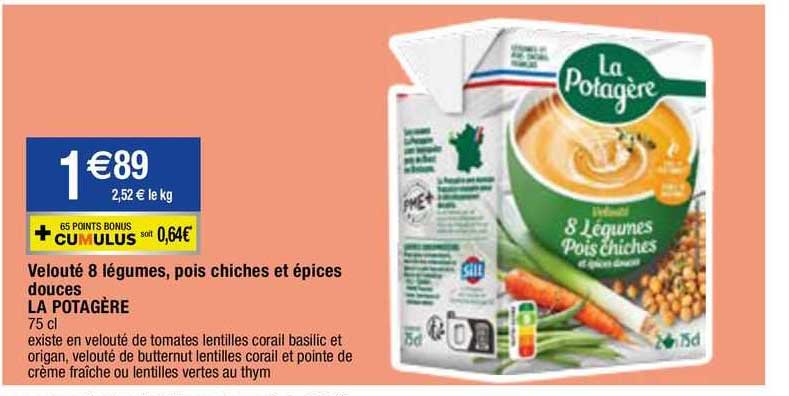 velouté 8 légumes, pois chiches et épices douces la potagère