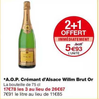 a.o.p. crémant d'alsace willm brut or 2+1 offert