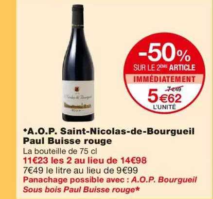 a.o.p. saint-nicolas-de-bourgueil paul buisse rouge -50% sur le 2ème article