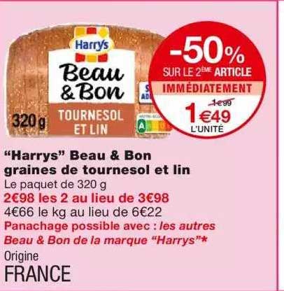 "harrys" beau & bon graines de tournesol et lin -50% sur le 2ème article