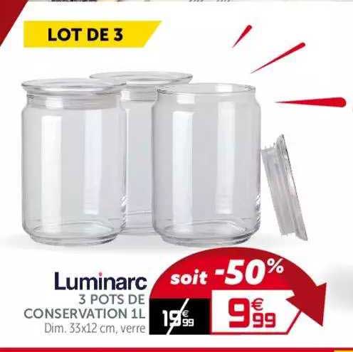 3 pots de conservation 1 l luminarc