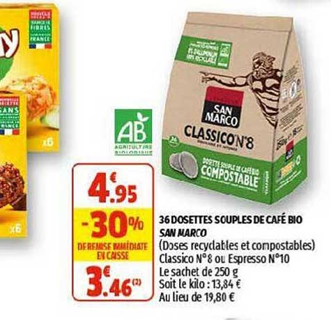 36 dosettes souples de café bio san marco