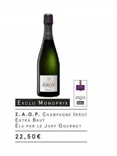 a.o.p. champagne irroy extra brut élu par le jury gourmet
