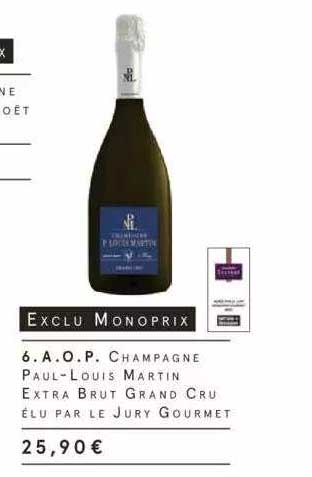 a.o.p. champagne paul-louis martin extra brut grand cru élu par le jury gourmet