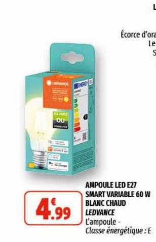 Ampoule Led E27 Smart Variable 60w Blanc Chaud Ledvance