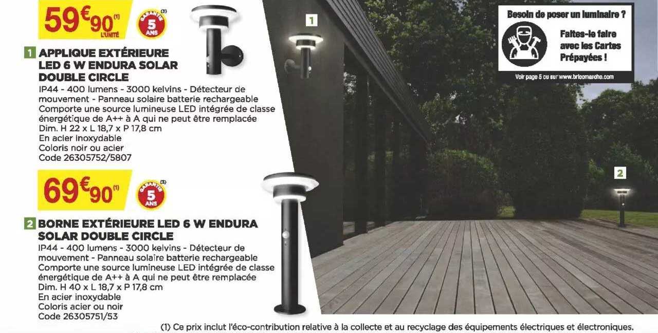 applique extérieure led 6w endura solar double circle, borne extérieure led 6 w endura solar double circle