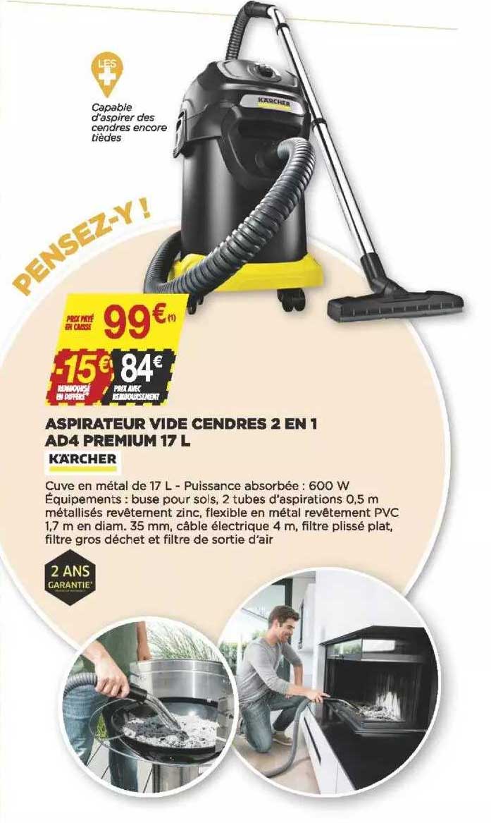 aspirateur vide cendres 2 en 1 ad4 premium 17l kärcher
