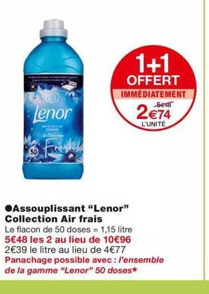 Assouplissant "lenor" Collection Air Frais 1+1 Offert