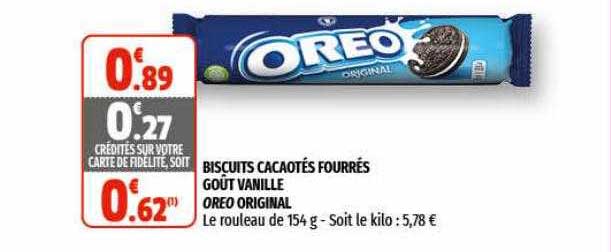 Biscuits Cacaotés Fourrés Goût Vanille Oreo Original