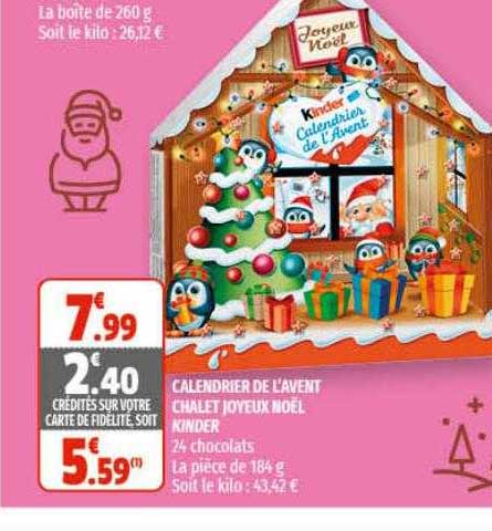 calendrier de l'avent chalet joyeux noël kinder