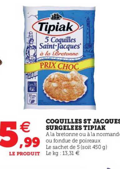 coquilles st jacques surgelées tipiak