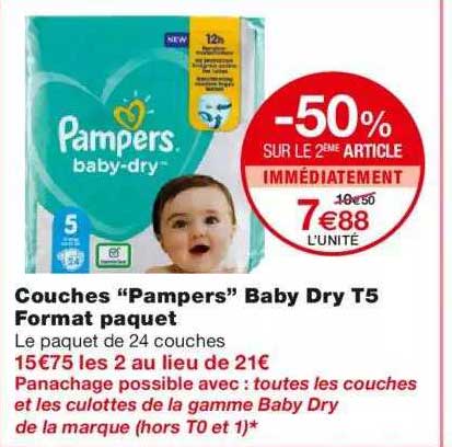 couches "pampers" baby dry t5 format paquet