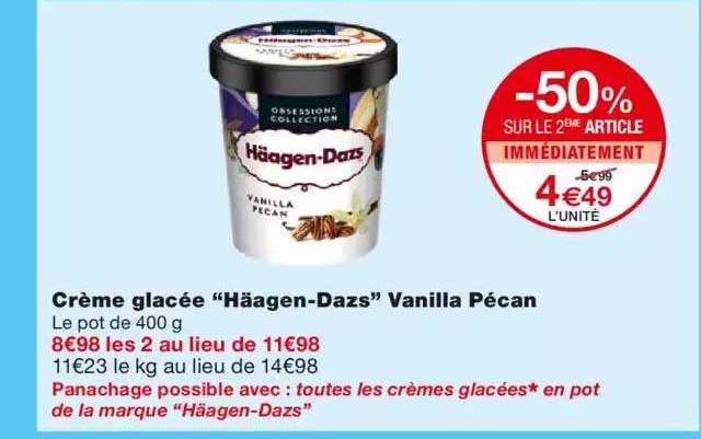 Crème Glacée "häagen-dazs" Vanilla Pécan -50% Sur Le 2ème Article
