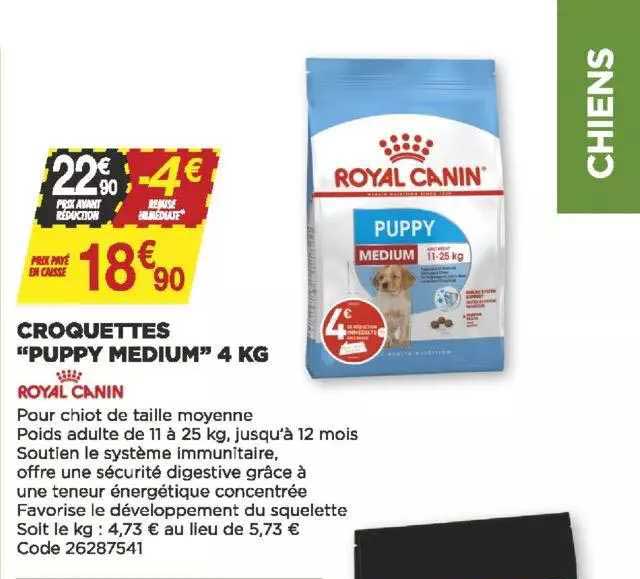 croquettes "puppy medium" 4 kg royal canin