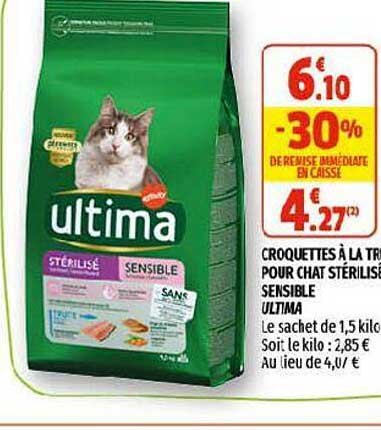 croquettes pour chat stérilisé sensible ultima