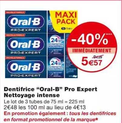 dentifrice "oral-b" pro expert nettoyage intense