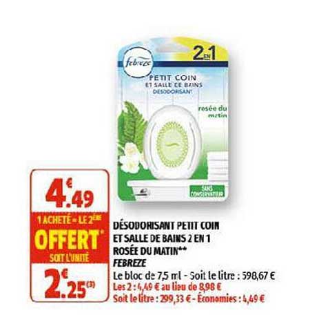 désodorisant petit coin et salle de bains 2 en 1 rosée du matin febreze