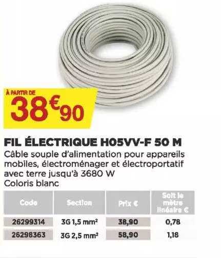 fil électrique ho5vv-f 50 m