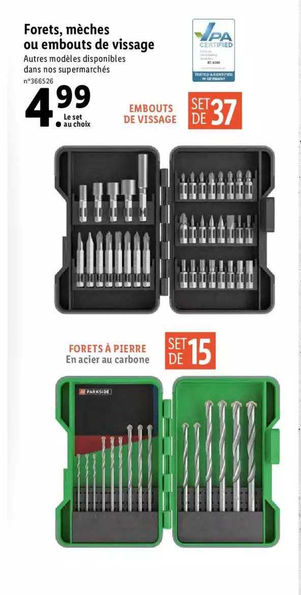 forets, mèches ou embouts de vissage