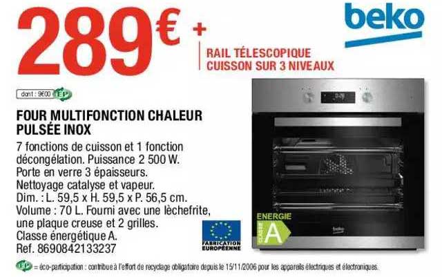 four multifonction chaleur pulsée inox beko