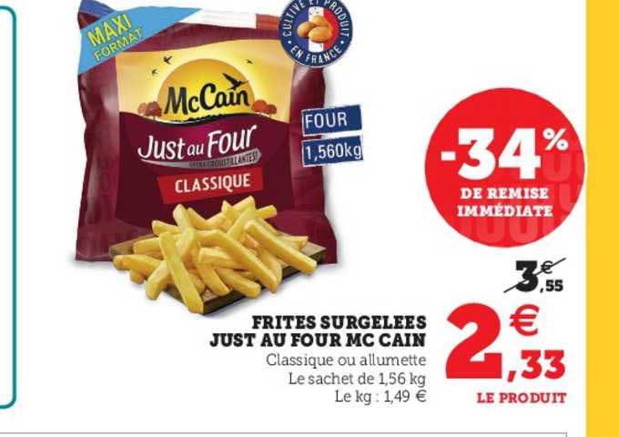 frites surgelées just au four mc cain
