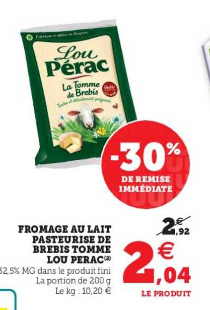 fromage au lait pasteurisé de brebis tomme lou pérac