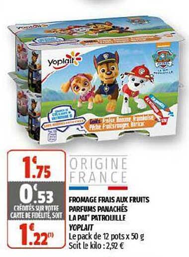 fromage frais aux fruits parfums panachés la pat' patrouille yoplait