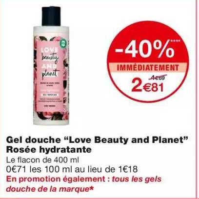 gel douche "love beauty and planet" rosé hydratante