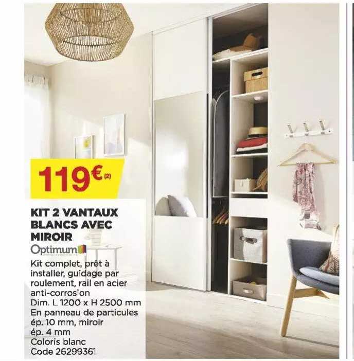 kit 2 vantaux blancs avec miroir