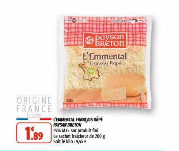 l'emmental français râpé paysan breton
