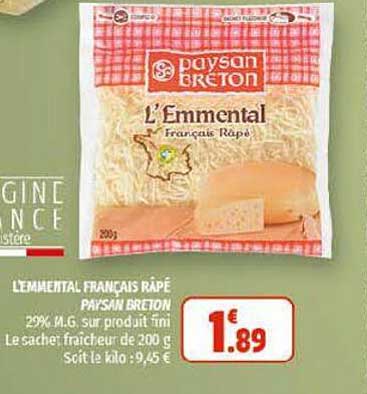 l'emmental français râpé paysan breton