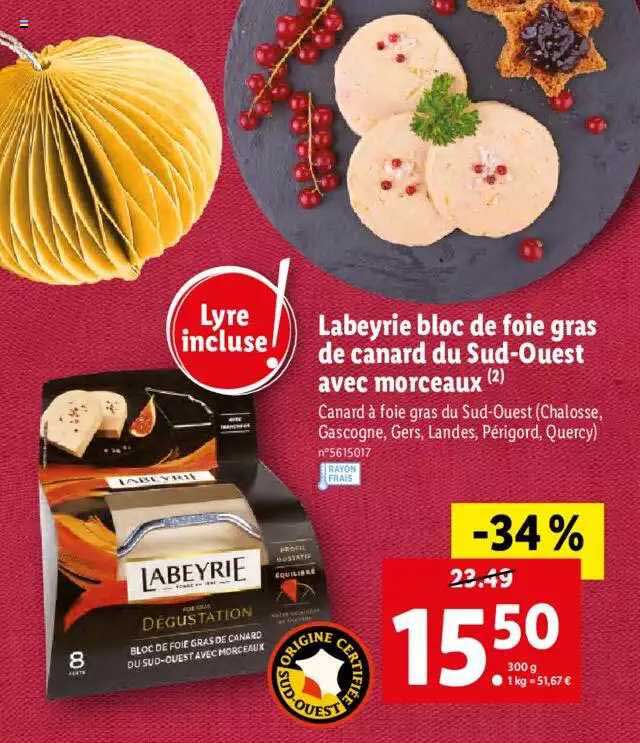 labeyrie bloc de foie gras de canard du sud-ouest avec morceaux