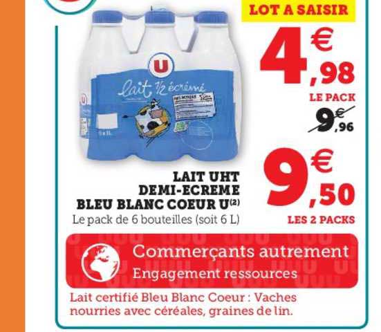 lait uht demi-écrémé bleu blanc cœur u