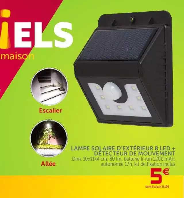 lampe solaire d'extérieur 8 led + détecteur de mouvement