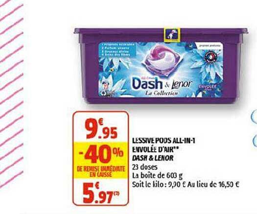 lessive pods all-in-1 envolée d'air dash & lenor
