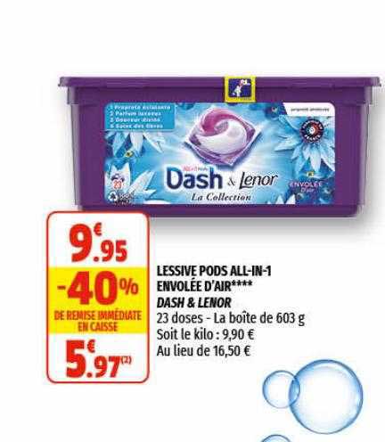 lessive pods all-in-1 envolée d'air dash & lenor